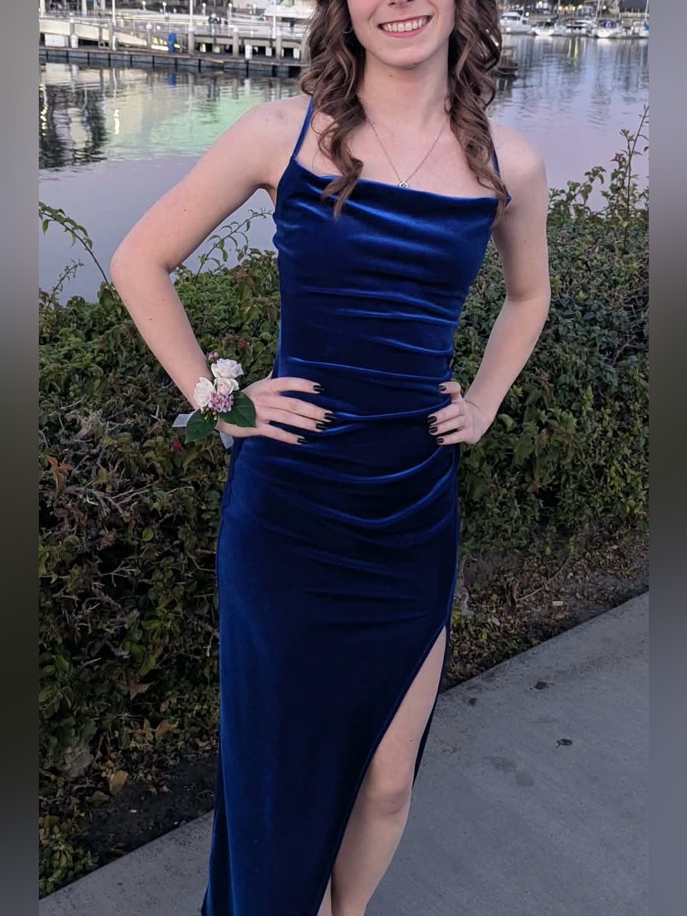EUC Windsor Women’s Riley Ruched Royal Blue Velvet Slip Dress in Size XS